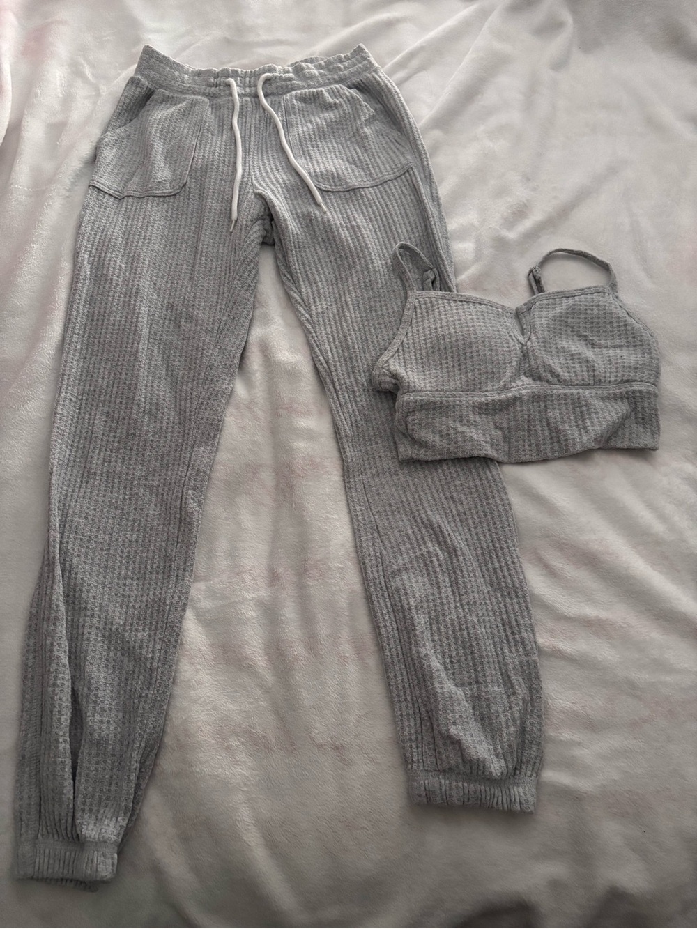 Gilly Hicks Light Gray Waffle-Knit Lounge Set